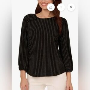 🌸 #4079-7. Adrianna Papell Black Pinstripe Blouse